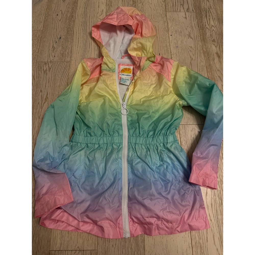 C&C California Girls Rainbow Ombre Windbreaker Hooded Jacket Size 12 Pastel